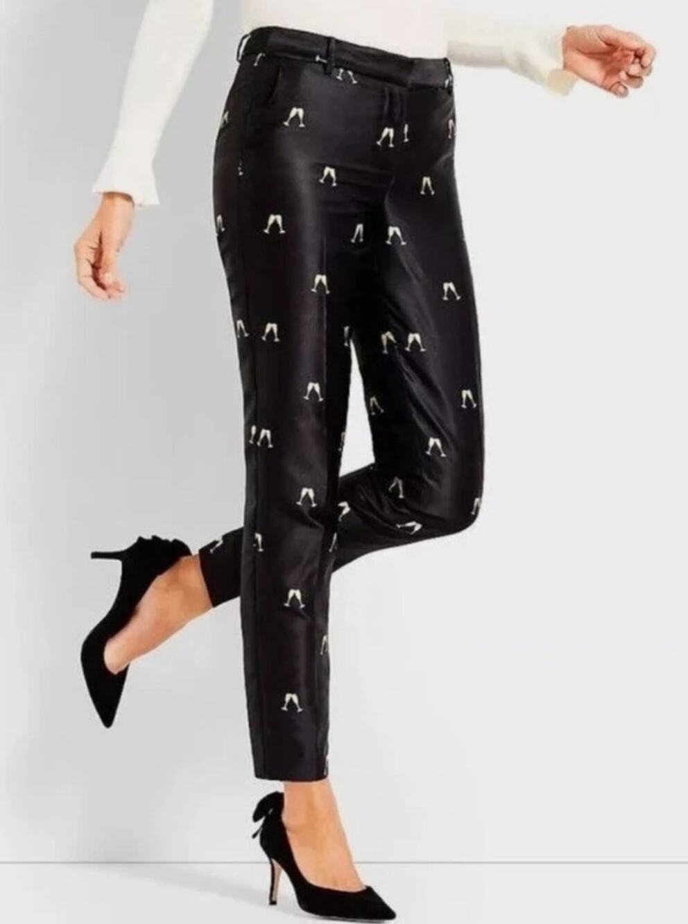 New TALBOTS RSVP Black Champagne Tailored Ankle Pants 6 Party Dressy High Waist